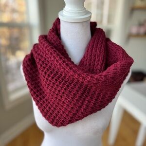 Burgundy Wine Dark Red Chunky Knit Infinity Scarf Wrap Hood